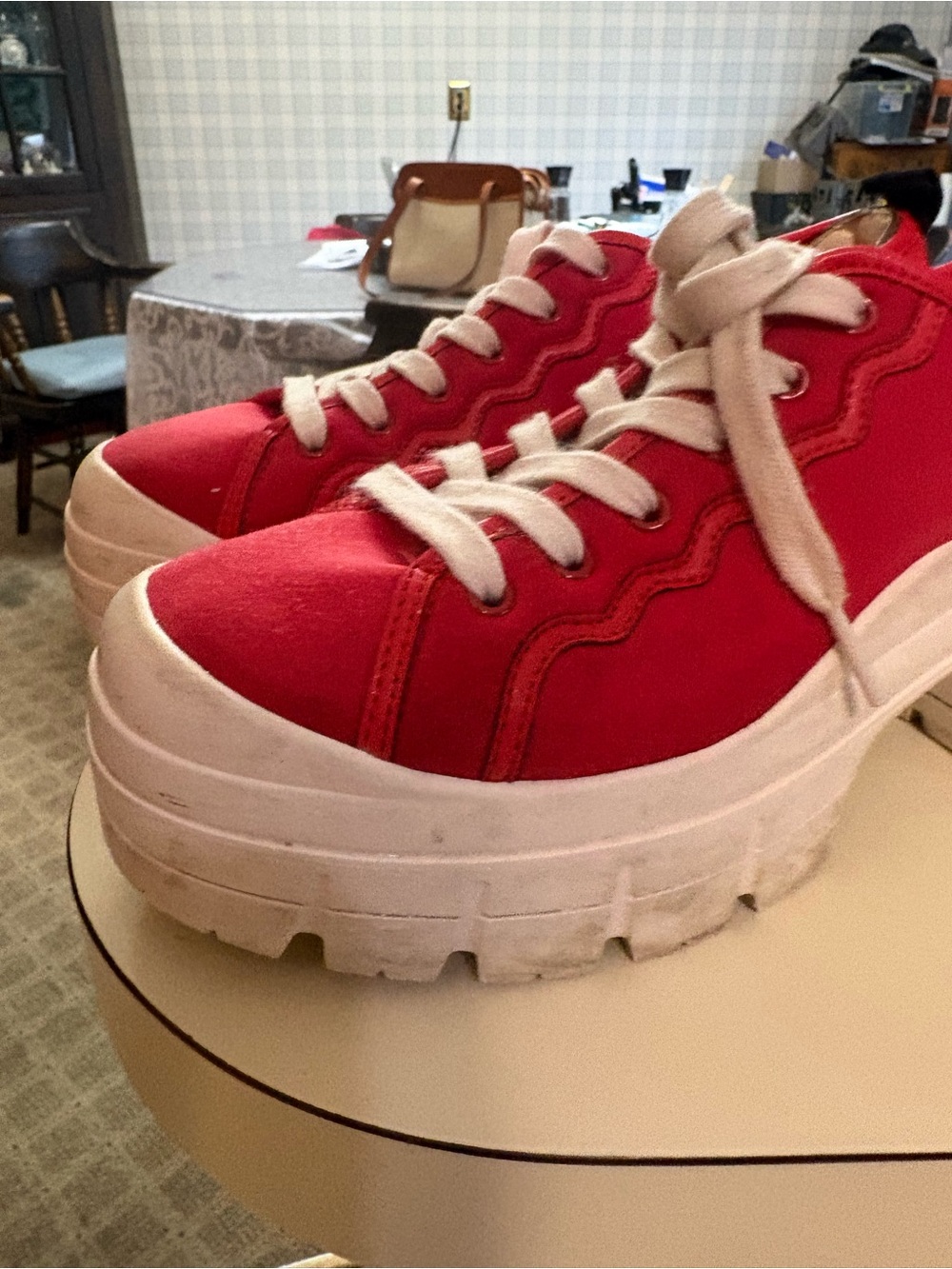 kate spade Red Platform Lace-Up Sneakers with White Sole